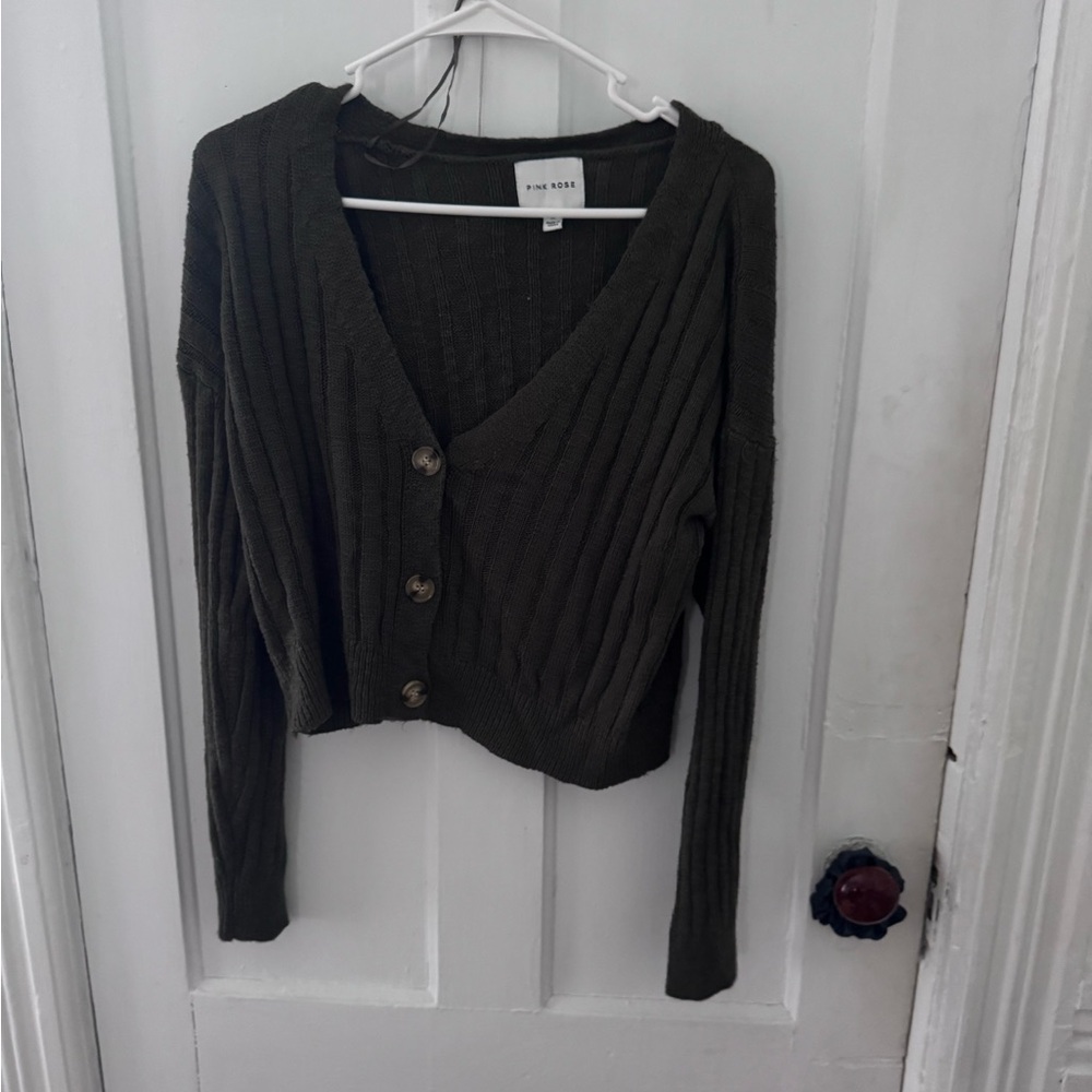 Pink Rose Olive Button-Up Cardigan